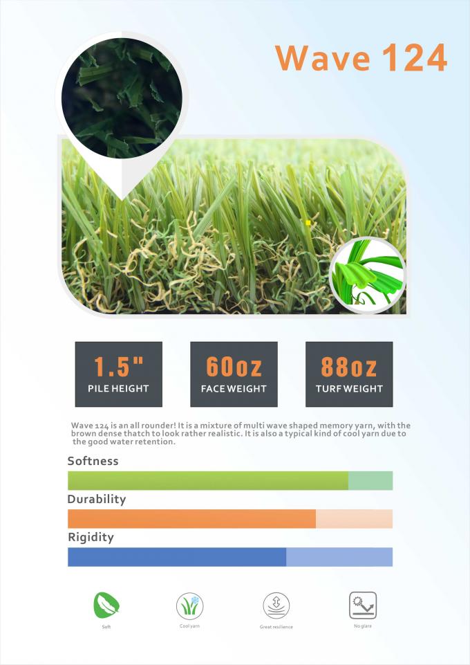 50mm ύψους κήπων τεχνητός χλόης συνθετικός ρόλος ταπήτων τύρφης πράσινος 0