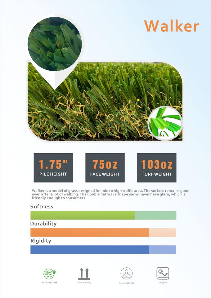 Ευθεία τεχνητή χλόη 16500 κήπων τομέων πράσινη ευρεία κυματιστή μεταλλίνη Dtex 1